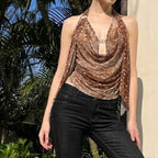 Damen Schicke Halterneck Bluse mit Drapierung R&B