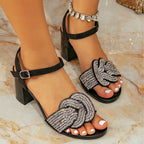 Damen Glamouröse Sandalen mit funkelndem Riemen und elegantem Blockabsatz R&B