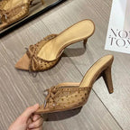 Damen elegante Mules mit zierlicher Schleifenverzierung und funkelnden Akzenten R&B