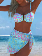 Damen Bikini-Set mit hochflorigem Print und verstellbaren Trägern