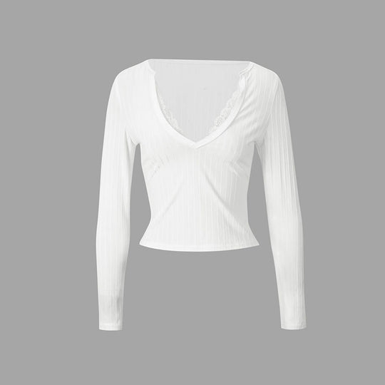 Damen Top mit feinen Rippdetails und elegantem V-Ausschnitt R&B