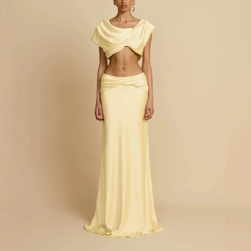 Damen Elegantes bodenlanges Kleid mit drapierten Details R&B