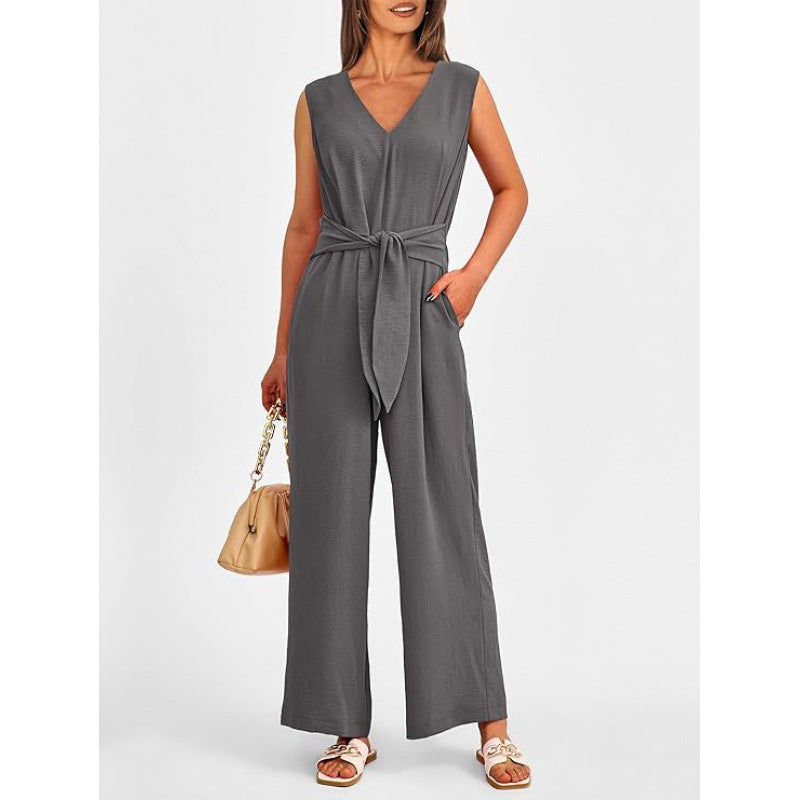 Damen Eleganter Jumpsuit mit taillierter Silhouette und V-Ausschnitt R&B
