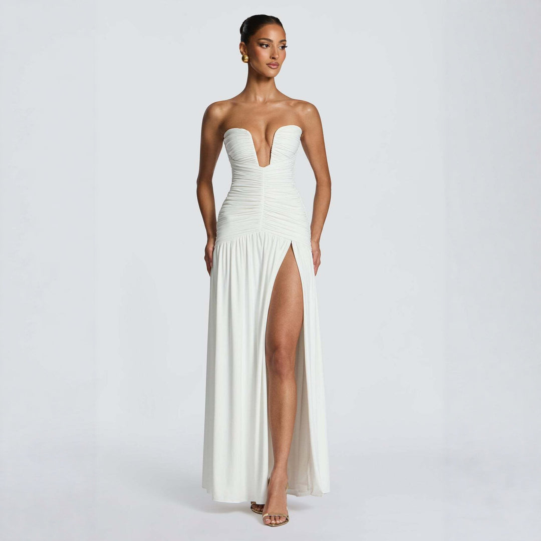 Damen Abendkleid mit tiefem V-Ausschnitt und eleganter Drapierung R&B