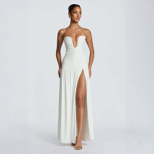 Damen Abendkleid mit tiefem V-Ausschnitt und eleganter Drapierung R&B