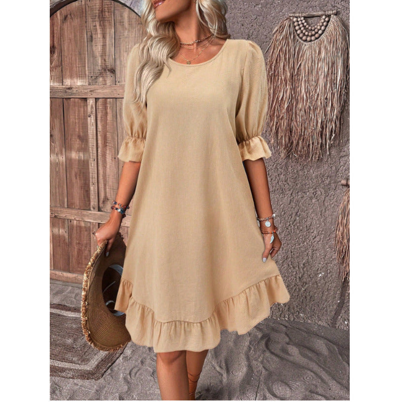 Damen Sommerliches Freizeitkleid mit Rüschendetails und lockerem Schnitt R&B