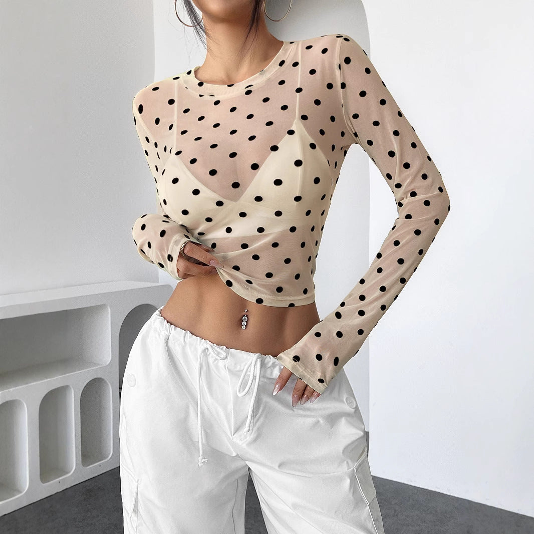 Damen Transparente Longsleeve-Bluse mit Polka Dots R&B