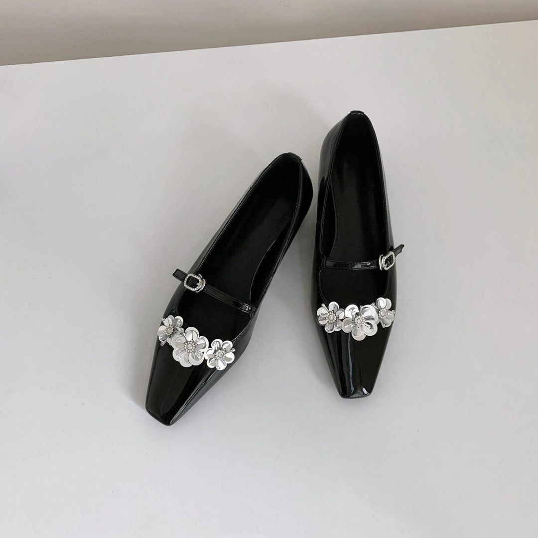 Damen Ballerinas mit floralen Applikationen und glanzvoller Oberfläche R&B