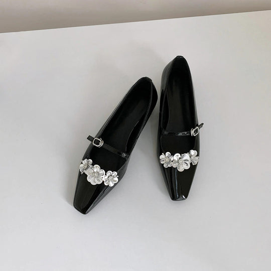 Damen Ballerinas mit floralen Applikationen und glanzvoller Oberfläche R&B