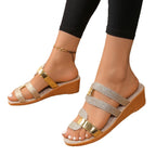 Damen modische Wedgesandalen mit Glitzer- und Metallic-Akzenten R&B
