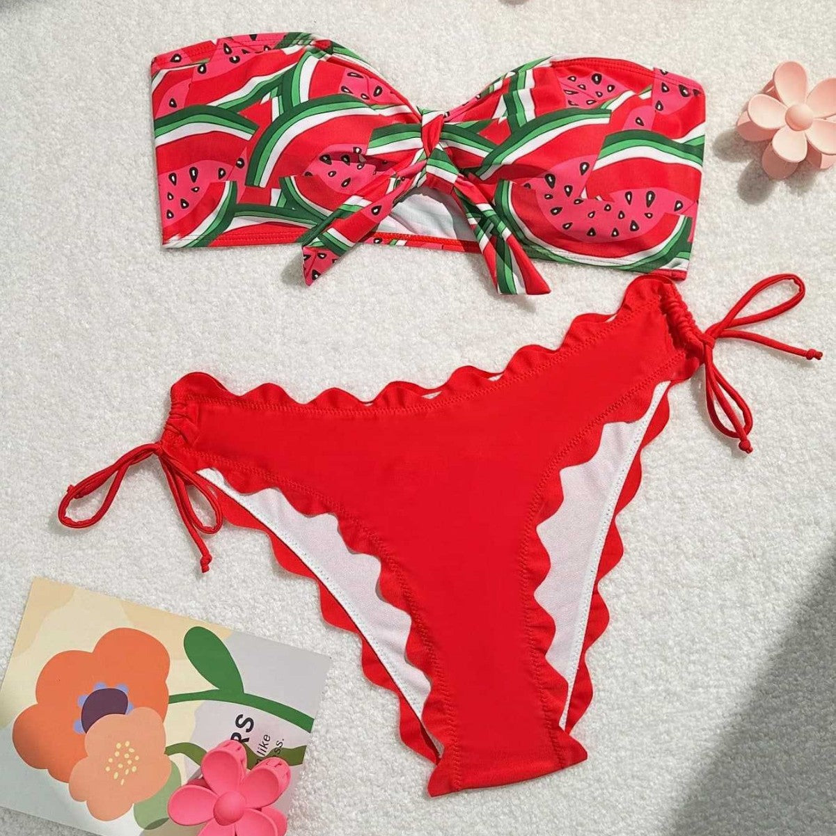 Damen Bandeau-Bikini mit verspieltem Knotendesign R&B