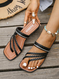 Damen Riemensandalen mit geflochtenem Design und modischem Glitzerakzent R&B