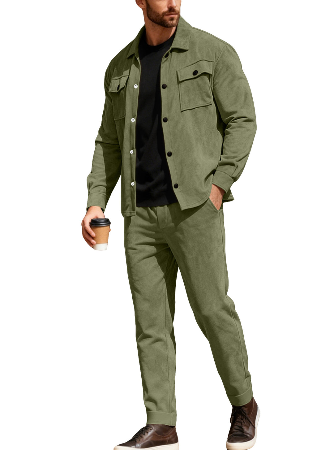 Herren nan Shirtjacke mit Pattentaschen und gerade geschnittene Chinohose R&B