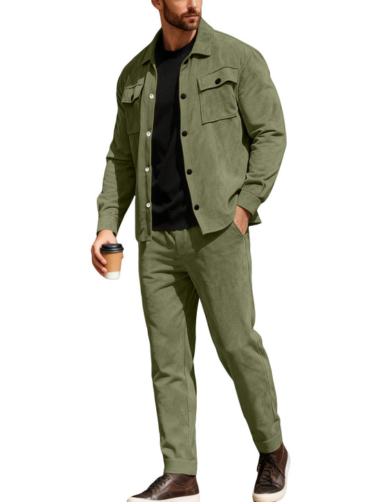 Herren nan Shirtjacke mit Pattentaschen und gerade geschnittene Chinohose R&B