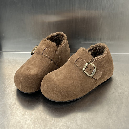 Damen Kuschelige Wildleder-Clogs mit warmem Innenfutter und praktischem Schnallenverschluss R&B