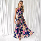Damen Maxikleid mit elegantem Faltenwurf und Halterneck R&B
