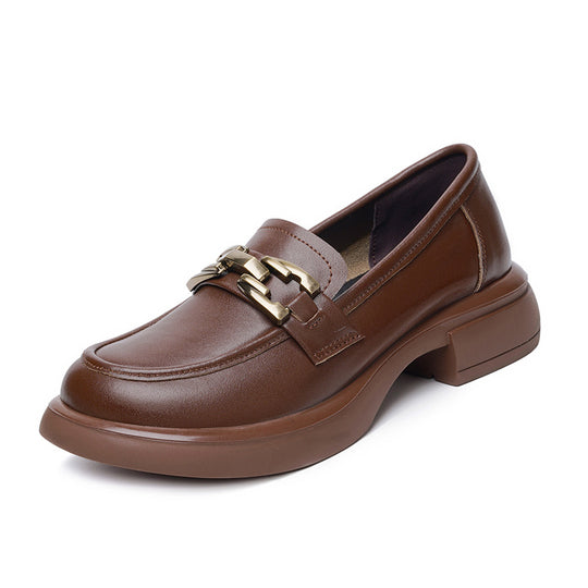 Damen Elegante Mokassins mit goldenen Schmuckdetails und komfortablem Blockabsatz R&B