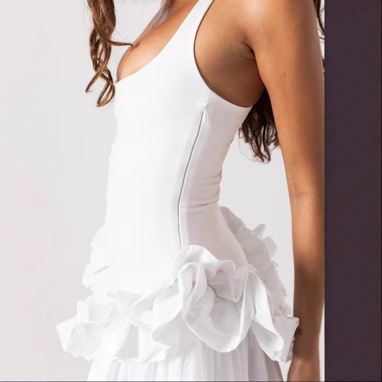 Damen Elegantes Maxikleid mit Rüschensaum und Figurbetontem Oberteil R&B