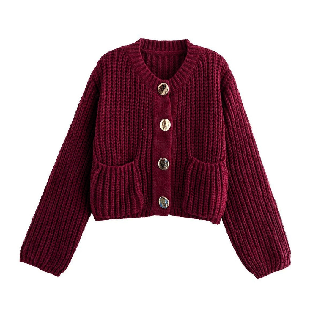 Damen Modische Strickjacke mit großen Knöpfen und praktischen Taschen R&B