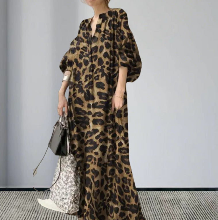 Damen Langarm Maxi-Kleid im auffälligen Leopardenmuster R&B