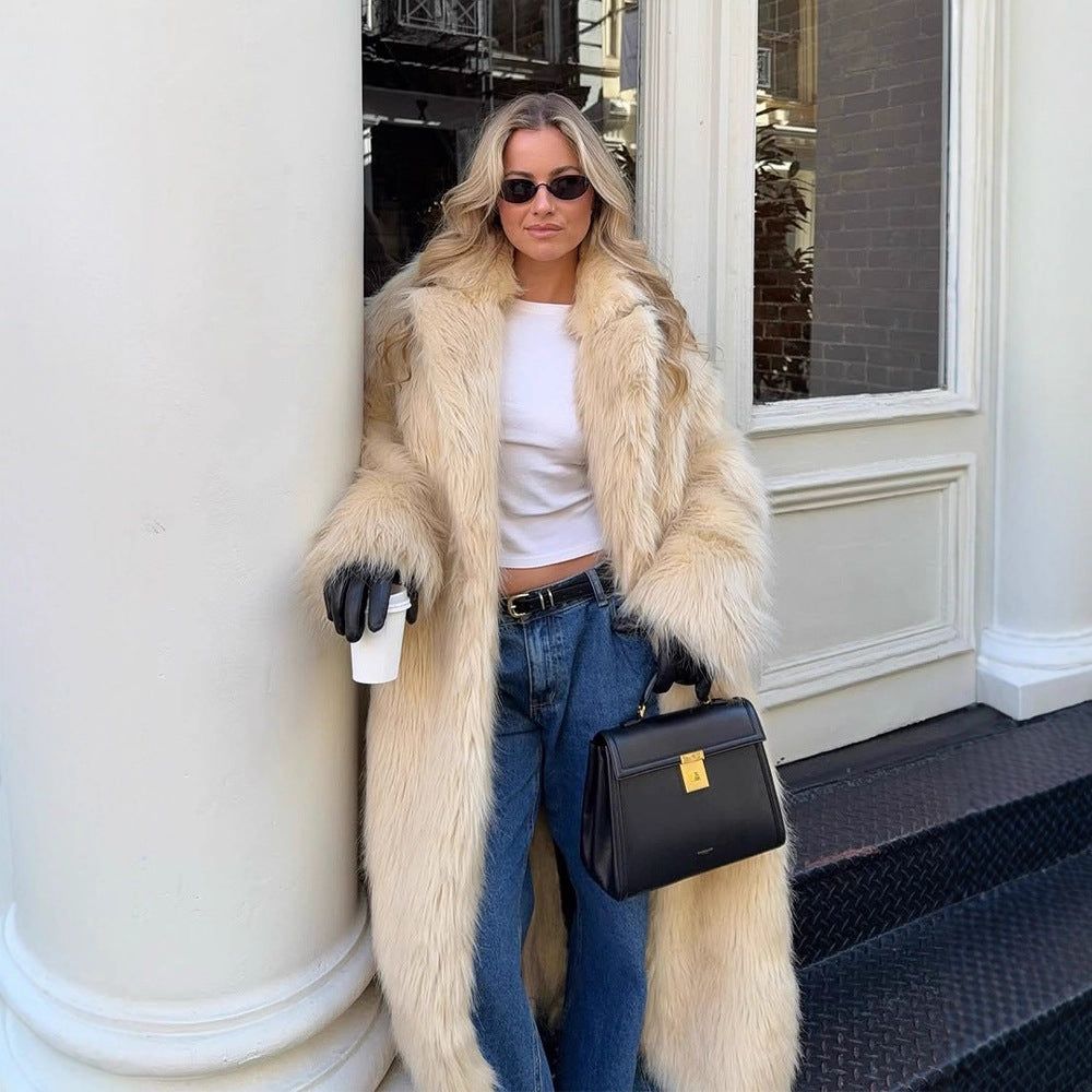 Damen Kunstfellmantel mit voluminösen Ärmeln und elegantem Schnitt R&B