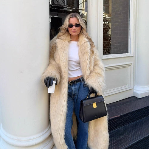 Damen Kunstfellmantel mit voluminösen Ärmeln und elegantem Schnitt R&B