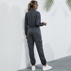Damen Freizeit-Jumpsuit mit halbem Reißverschluss und praktischen Taschen