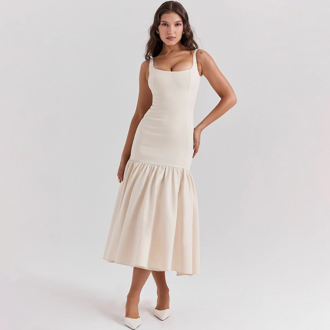 Damen Figurbetontes Kleid mit fließendem Rock und schulterfreien Trägern R&B