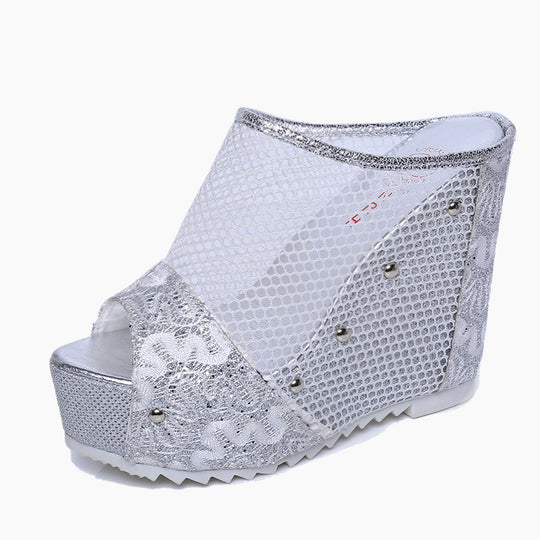 Damen Wedge-Sandalen mit elegantem Netzdesign und funkelnden Applikationen R&B
