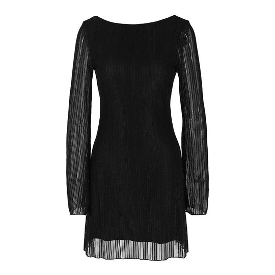 Damen elegantes Minikleid mit transparenten Langärmeln und schimmerndem Effekt R&B