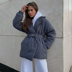 Damen Elegante und warme Wattierte Jacke mit Taillengürtel R&B