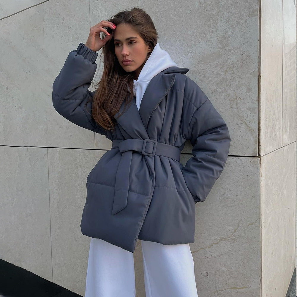 Damen Elegante und warme Wattierte Jacke mit Taillengürtel R&B