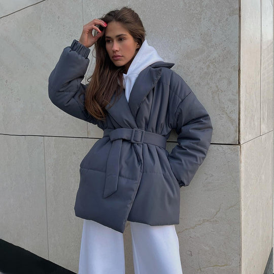 Damen Elegante und warme Wattierte Jacke mit Taillengürtel R&B