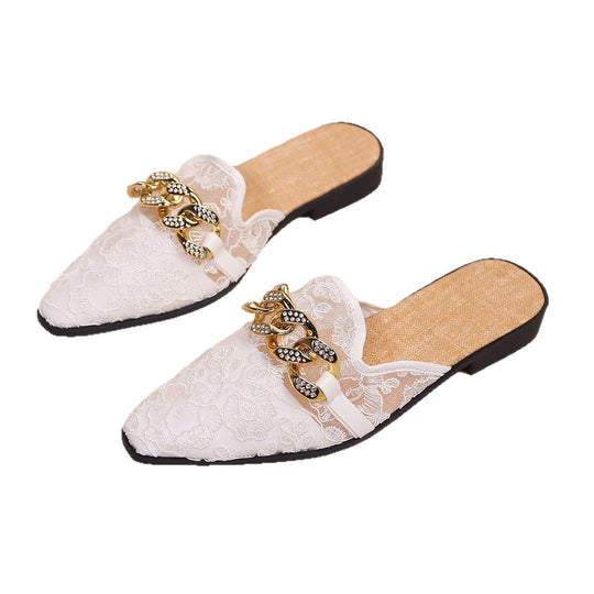 Damen Modische Mules mit funkelnder Kettenapplikation R&B