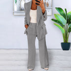 Damen elegantes und lockeres Blazerset mit weiten Hosen