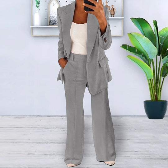 Damen elegantes und lockeres Blazerset mit weiten Hosen R&B