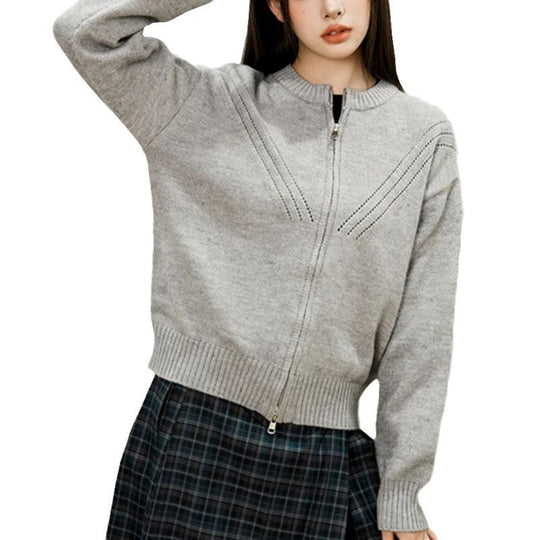 Damen kuschelige Strickjacke mit modernem Reißverschluss und feinem Strukturdesign R&B