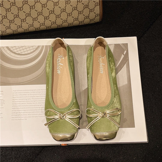 Damen nan Ballerina-Slipper mit quadratischer Zehenpartie, Schleifenapplikation und viskoelastischem Fußbett R&B