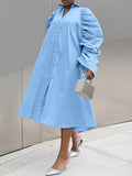 Damen Hemdblusenkleid mit voluminösen Puffärmeln und eleganter Knopfleiste R&B