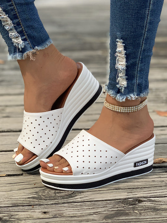 Damen Glamouröse Wedge-Pantoletten mit schimmerndem Obermaterial und bequemer Sohle R&B