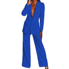 Damen nan taillierter Ein-Knopf-Blazer mit Pattentaschen und weiter Palazzo-Hose Hosenanzug R&B