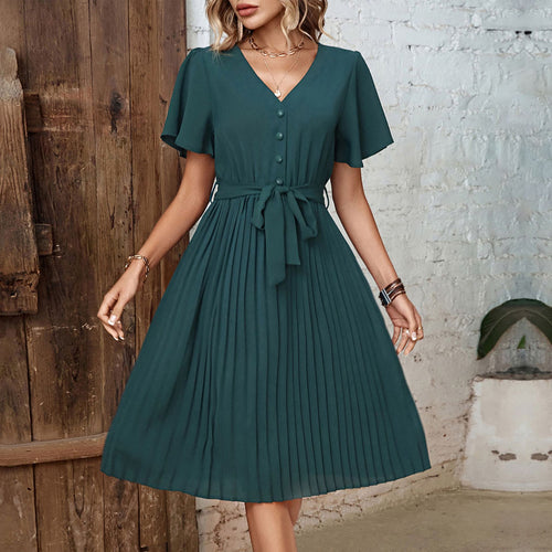Damen Midikleid mit elegantem Faltenwurf und taillierbarem Gürtel R&B