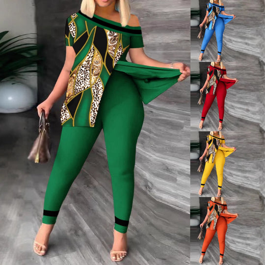 Damen modernes und elegantes Set mit asymmetrischem Oberteil und figurbetonten Hosen R&B