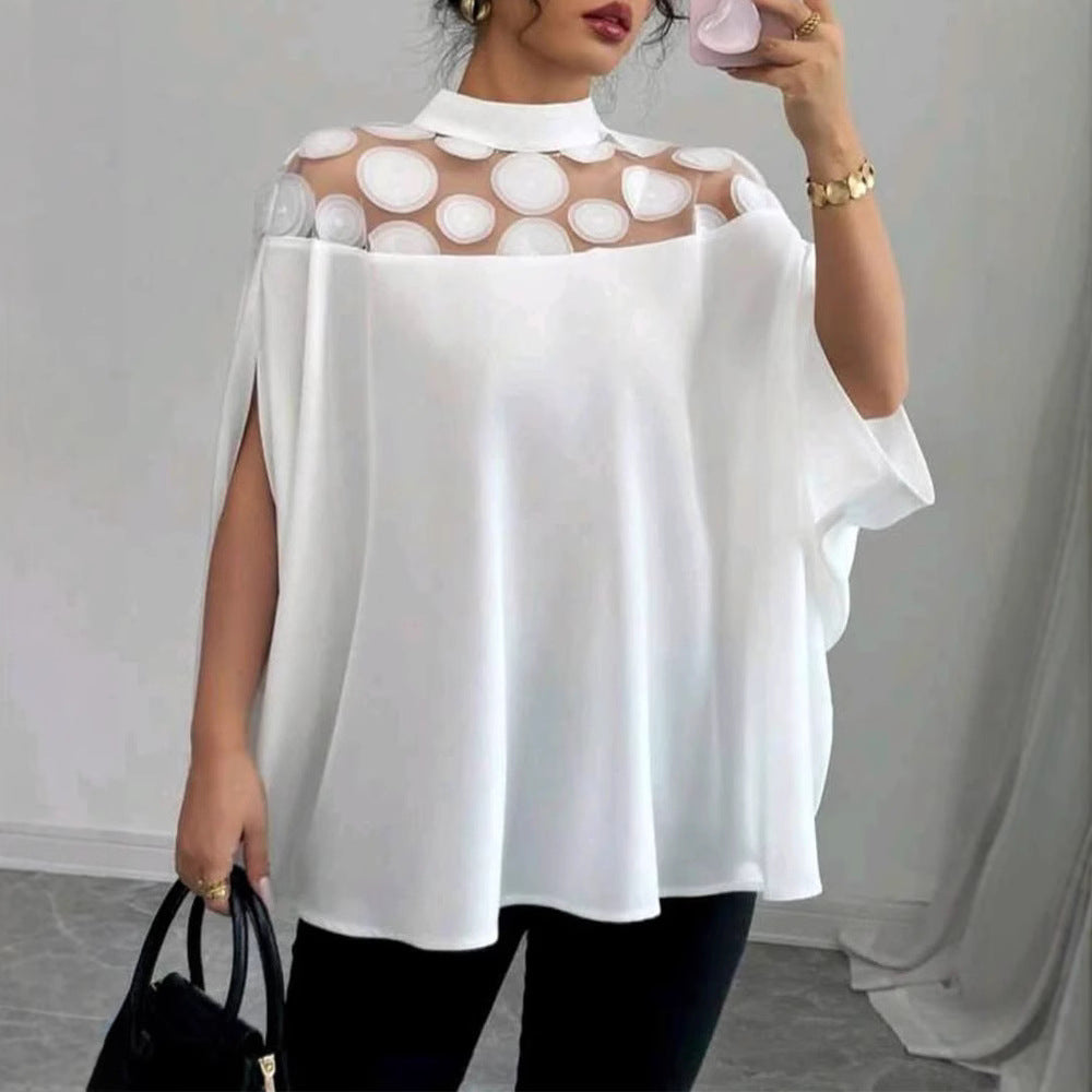 Damen moderne Bluse mit transparentem Schulterdesign Heidi-Mode