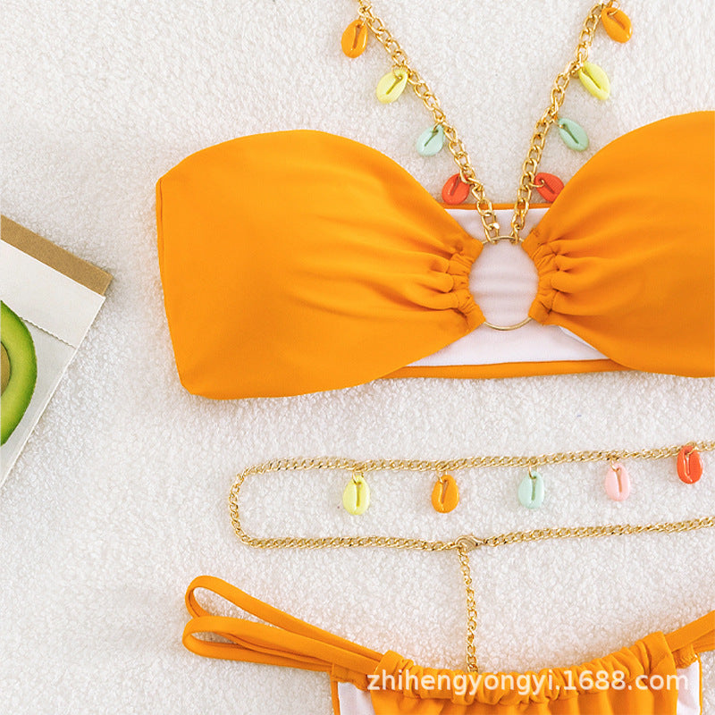 Damen Bandeau-Bikini mit buntem Kettenzier-Design R&B