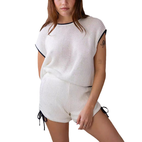 Damen Strickshorts-Set mit kontrastierenden Details und lockerem Schnitt R&B