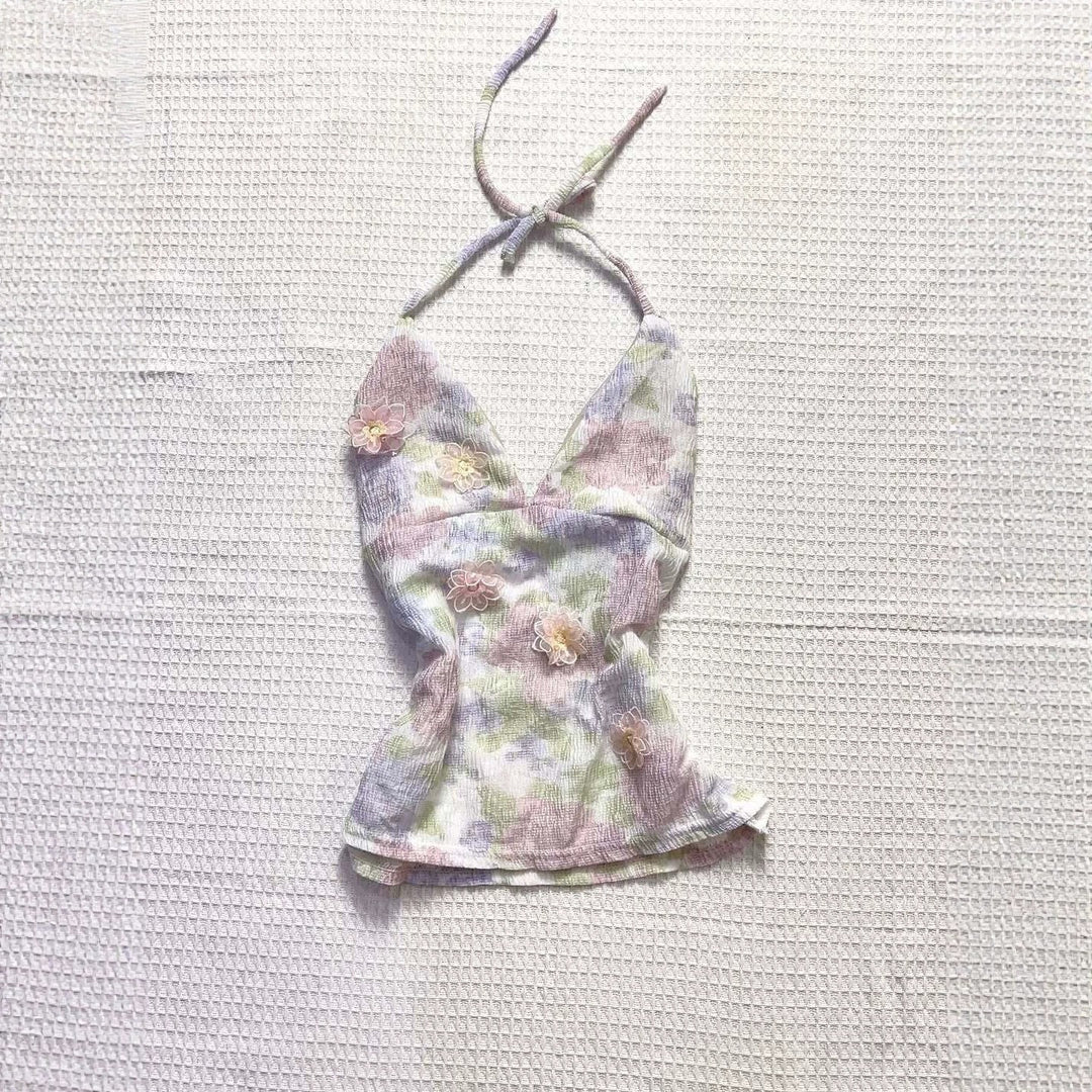 Damen Blühendes Sommer-Top mit elegantem V-Ausschnitt und feinen Rüschendetails R&B