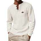 Herren Langarm-Henley-Shirt mit strukturiertem Design und praktischen Knöpfen R&B