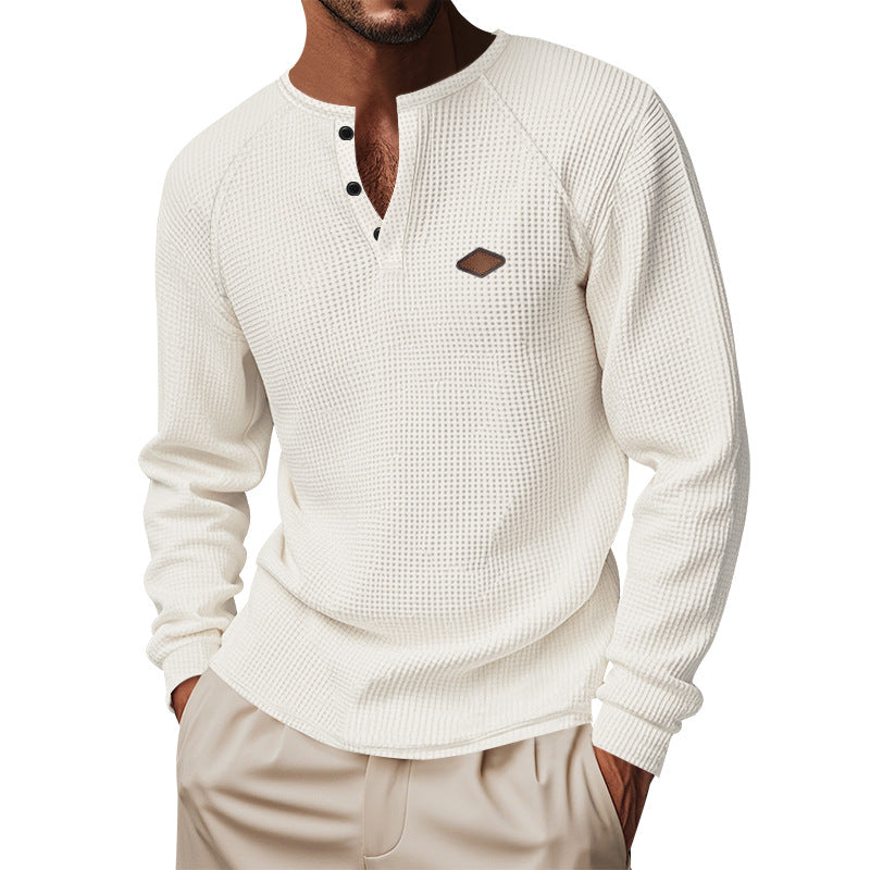 Herren Langarm-Henley-Shirt mit strukturiertem Design und praktischen Knöpfen R&B