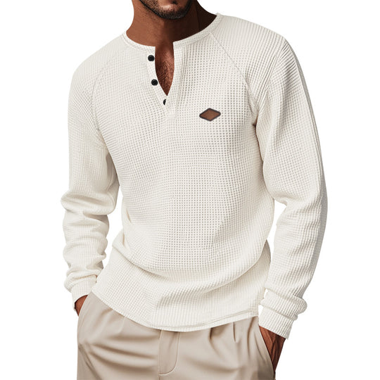 Herren Langarm-Henley-Shirt mit strukturiertem Design und praktischen Knöpfen R&B